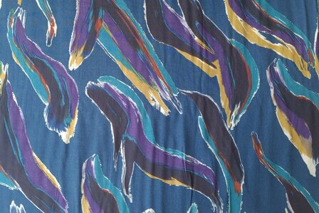 Viscose Poplin Abstract Paint Blue