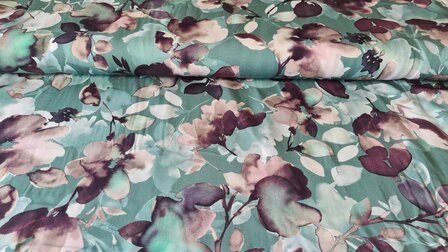 Viscose Twill Digital Flowers Petrol