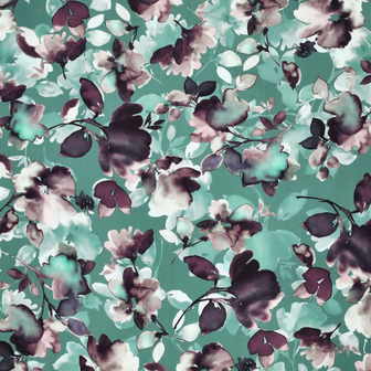 Viscose Twill Digital Flowers Petrol