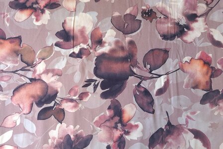 Viscose Twill Digital Flowers Brown