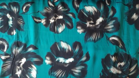 Viscose Satin Flowers Petrol