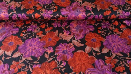 Cotton Satin Flowers Black/Cyclam