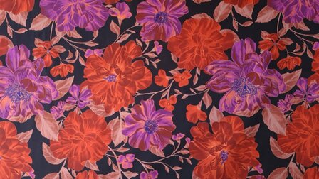 Cotton Satin Flowers Black/Cyclam