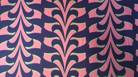 Cotton Satin Abstract Navy/Pink 