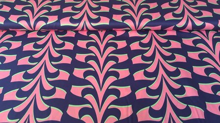 Cotton Satin Abstract Navy/Pink 