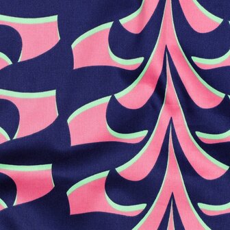 Cotton Satin Abstract Navy/Pink 