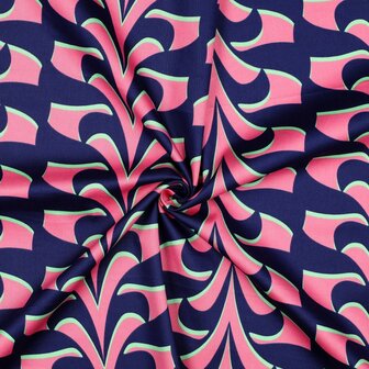 Cotton Satin Abstract Navy/Pink 