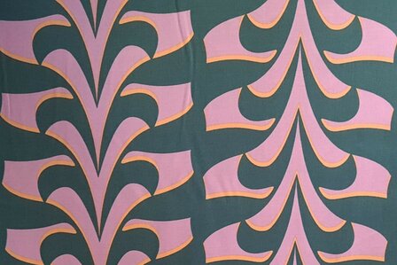 Cotton Satin Abstract Green/Pink 