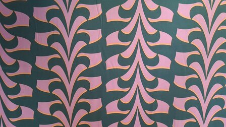 Cotton Satin Abstract Green/Pink 