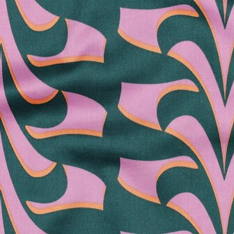 Cotton Satin Abstract Green/Pink 