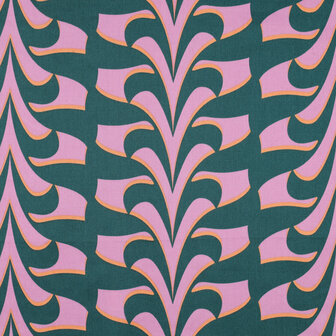 Cotton Satin Abstract Green/Pink 