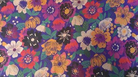 Cotton Voile Sunny Flowers Carbon