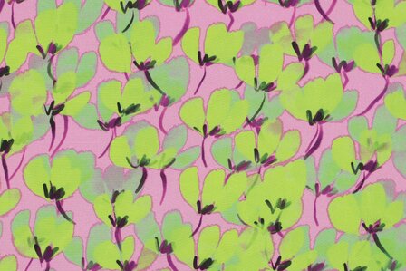 Viscose Digital Painted Flowers Lime