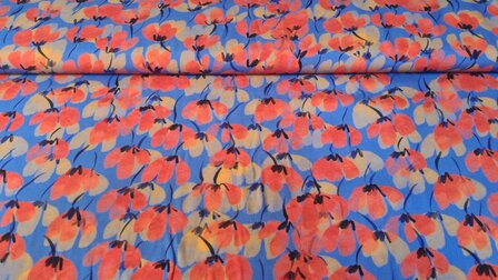 Viscose Digital Painted Flowers Red