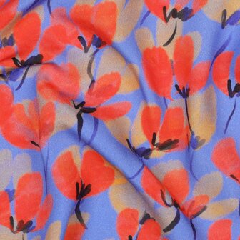 Viscose Digital Painted Flowers Red