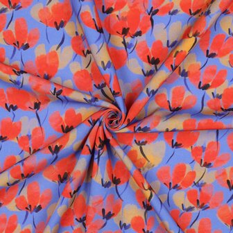 Viscose Digital Painted Flowers Red