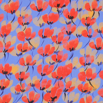 Viscose Digital Painted Flowers Red