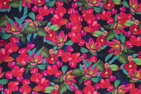 Viscose Digital Flowers Navy-Red