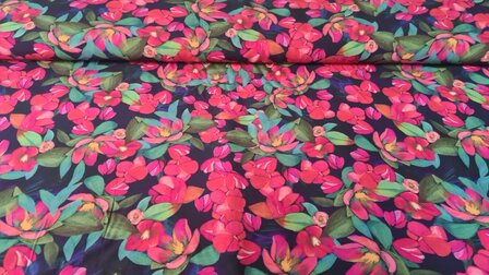 Viscose Digital Flowers Navy-Red