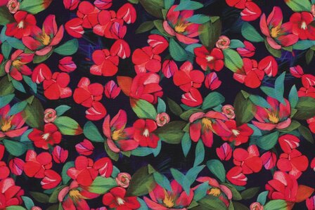 Viscose Digital Flowers Navy-Red