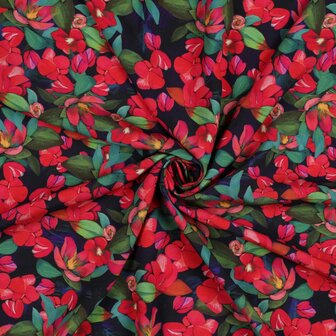 Viscose Digital Flowers Navy-Red