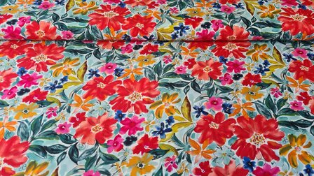 Viscose Digital Summer Flowers Red