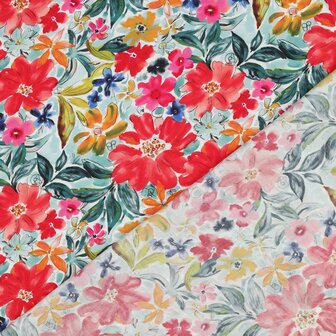 Viscose Digital Summer Flowers Red