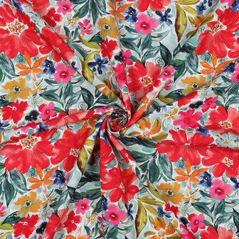 Viscose Digital Summer Flowers Red