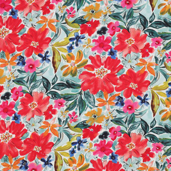 Viscose Digital Summer Flowers Red