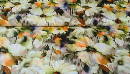 Viscose Digital Blur Flowers Lime