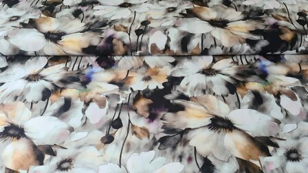 Viscose Digital Blur Flowers Black