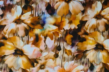 Viscose Digital Blur Flowers Oker