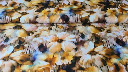 Viscose Digital Blur Flowers Oker