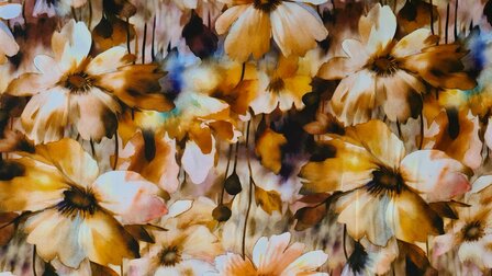 Viscose Digital Blur Flowers Oker