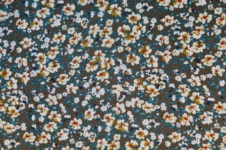 Viscose Crincle Fleurs Brown