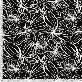 Viscose Crepe Flowers Black