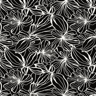 Viscose Crepe Flowers Black