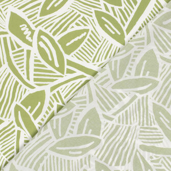 Cotton Stretch Satin Leaves Lime