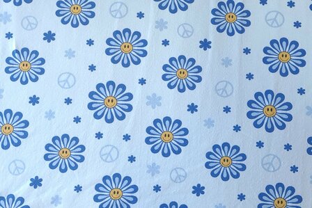 Cotton Jersey Smiley Flowers Blue