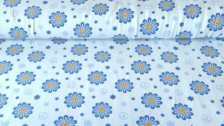 Cotton Jersey Smiley Flowers Blue