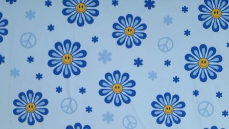 Cotton Jersey Smiley Flowers Blue