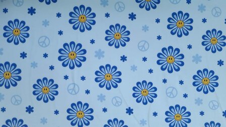 Cotton Jersey Smiley Flowers Blue