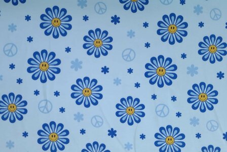 Cotton Jersey Smiley Flowers Blue