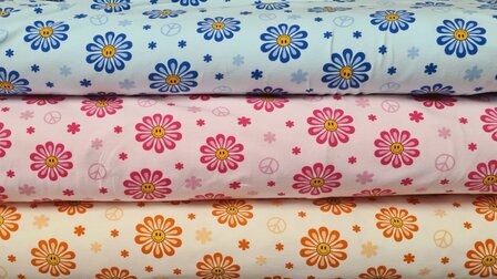 Cotton Jersey Smiley Flowers Blue
