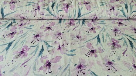 Viscose Linnen Flowers Lilac