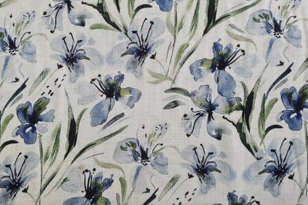 Viscose Linnen Flowers Blue