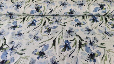 Viscose Linnen Flowers Blue