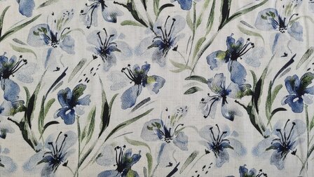 Viscose Linnen Flowers Blue