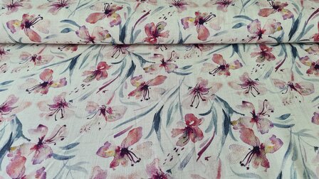 Viscose Linnen Flowers Magenta