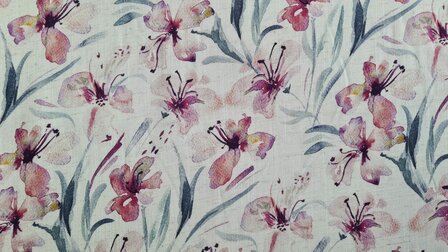 Viscose Linnen Flowers Magenta